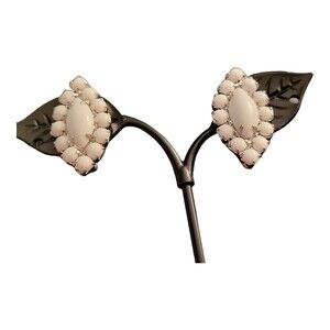 Vintage Screwback Silver-Tone and White Plastic Earrings